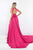 Rachel Allan - 5035 Plunging Cutout Bejeweled High Neck Gown in Pink