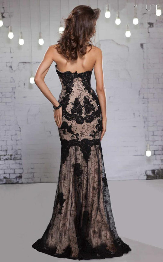 MNM Couture - 9584W Strapless Lace Embellished Evening Gown in Black and Neutral