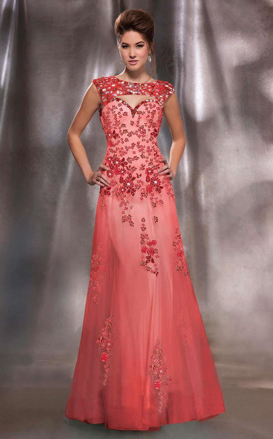MNM Couture - 9592 Enticing Cutout Jewel Evening Gown in Red