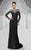 MNM Couture - 9607W Sheered Long Sleeve Bejeweled Gown in Black