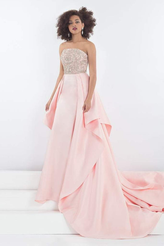 Rachel Allan - 5036 Jeweled Strapless Gown with Overskirt in Pink