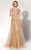 MNM Couture - Embellished Illusion Bateau A-line Gown 9621W in Gold