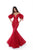 Tarik Ediz - 50411 Puffed Sleeve Plunging Off Shoulder Lace Gown In Red