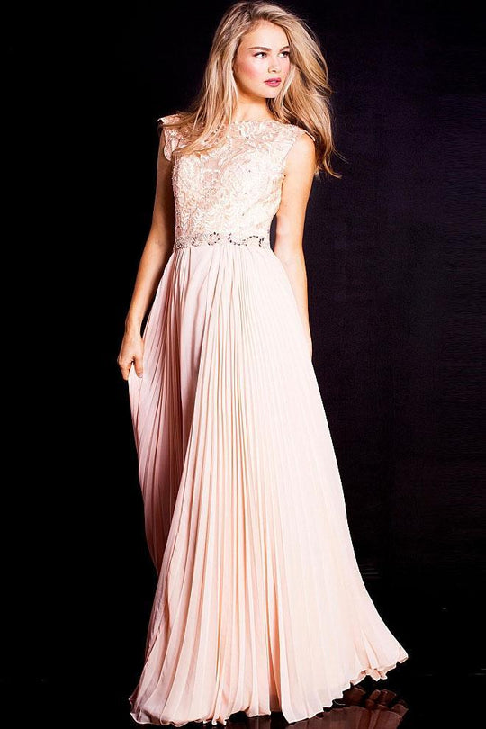 50419 Embellished Illusion Bateau Chiffon A-line Dress
