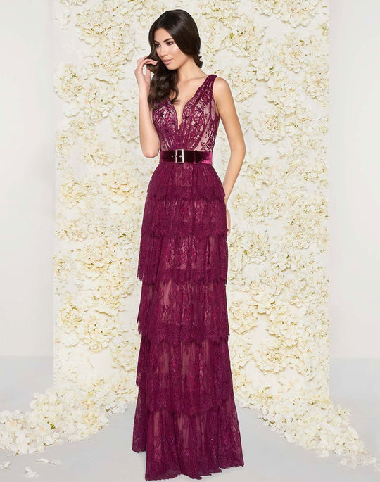 Mac Duggal Couture - 50423D Deep V-Neck Column Gown in Purple