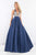 Rachel Allan - 5042 Beaded Plunging Halter Ballgown in Blue