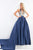 Rachel Allan - 5042 Beaded Plunging Halter Ballgown in Blue