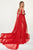 Rachel Allan - 5043 Plunging Sequined Chiffon Gown in Red