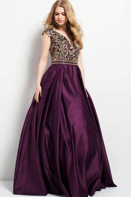 Jovani Embroidered V-Neck Cap Sleeves Ballgown 50439 - 1 pc Purple In Size 16 Available In Purple