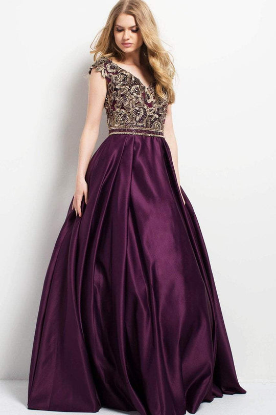 50439 Embroidered V-neck Ballgown