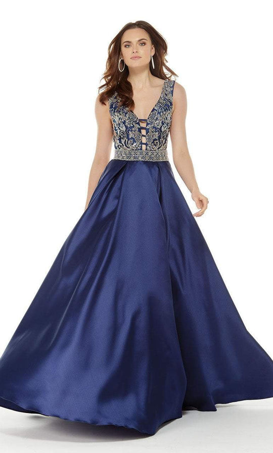 Alyce Paris - 5043 Embellished Plunging V-Neck Ballgown In Blue