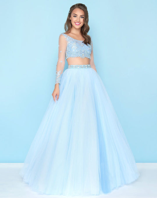 Mac Duggal - 50441H Two Piece Lace Ballgown In Blue