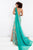 Rachel Allan - 5045 Asymmetrical Floral Gown with Slit in Green and Neutral