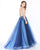 Mac Duggal - 50476M Strapless Floral Romper with Chiffon Overskirt In Blue and Multi-Color