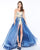 Mac Duggal - 50476M Strapless Floral Romper with Chiffon Overskirt In Blue and Multi-Color