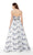 Floral Brocade V-neck Ballgown in White and Blue