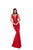 Tarik Ediz - 50484 Crisscross-Belt Ornate Plunging Mermaid Gown In Red