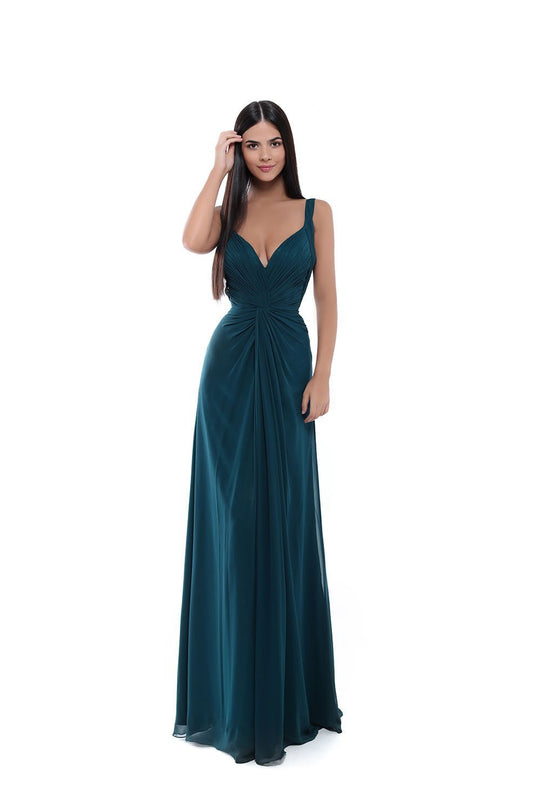 Tarik Ediz - 50486 Plunging V-Neck Twisted Front Chiffon Gown In Green