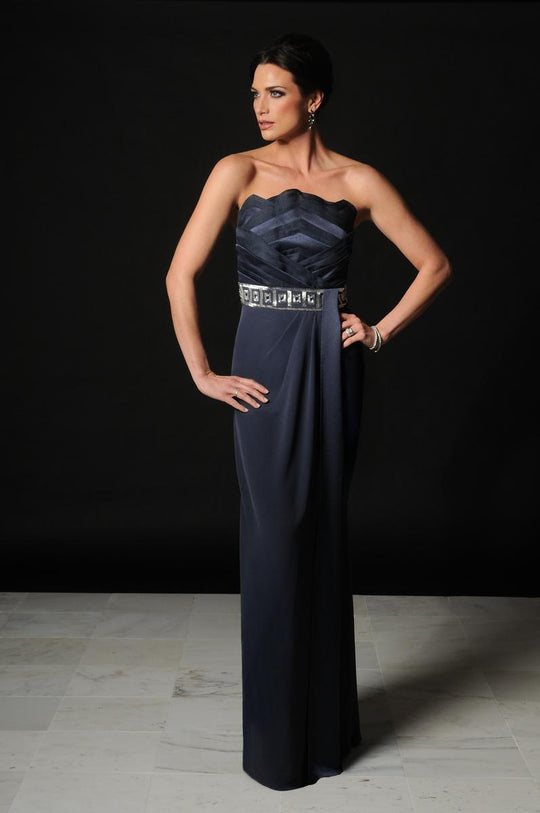 Daymor Couture - Pleat-Ornate Sequined Waist Long Dress 504 In Gray