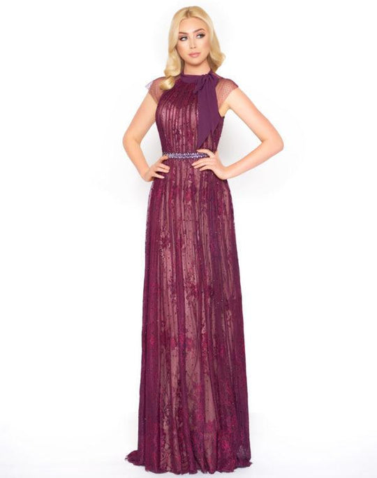 Mac Duggal - 50507D Embellished Sheer Jewel Sheath Gown in Purple