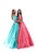 Tarik Ediz - 50508 Off Shoulder Corset Bodice Satin A-Line Gown In Green and Pink
