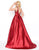 Mac Duggal - 50509D Beaded Bateau Ballgown With Train in Red