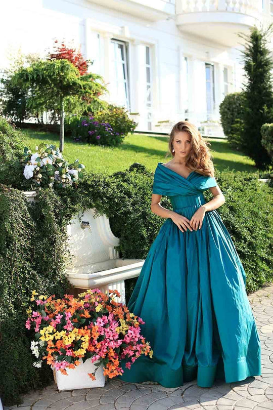 Tarik Ediz - 50511 Ruched Detailed Off Shoulder Ballgown In Green