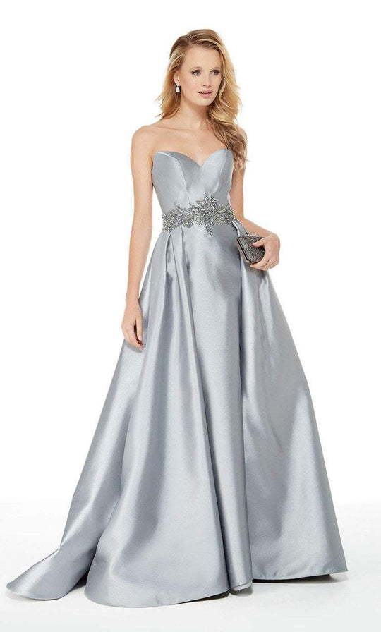 Embellished Sweetheart Mikado Ballgown in Gray