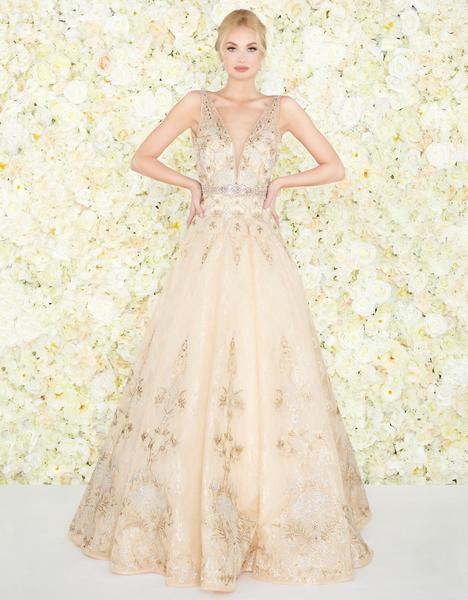 Mac Duggal Couture - 50525D Bedazzled Deep V-neck Pleated A-line Dress In Nude