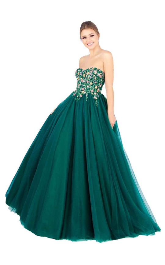 Mac Duggal Ballgowns - 50523H Embroidered Strapless Pleated Ballgown in Green