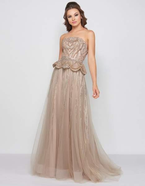 Mac Duggal Couture - 50561D Strapless Embellished Peplum A-line Dress In Nude