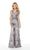 Sequined Plunging V-neck Mikado Sheath Dress in Silver