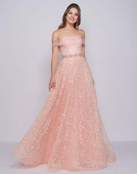 Mac Duggal Prom - 50535M Draped Sheer Off Shoulder Lace Gown In Pink
