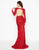 Mac Duggal - 50540R Beaded Lace Deep V-neck Sheath Dress in Red