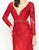 Mac Duggal - 50540R Beaded Lace Deep V-neck Sheath Dress in Red