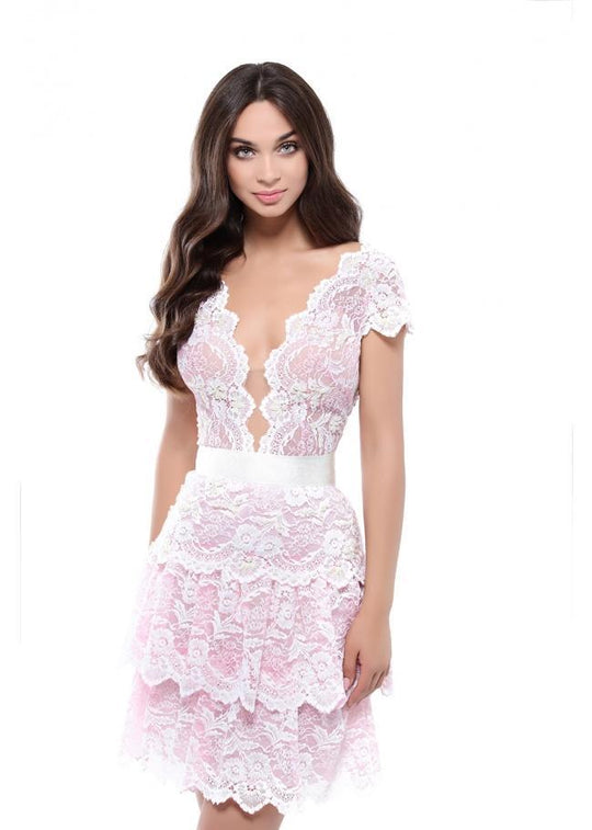 Tarik Ediz - 50545 Allover Lace Illusion Plunging Neck Cocktail Dress In Pink