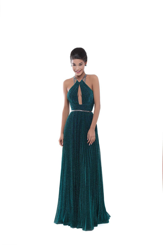 Tarik Ediz - 50547 High Halter Plunging Cutout A-Line Gown In Green