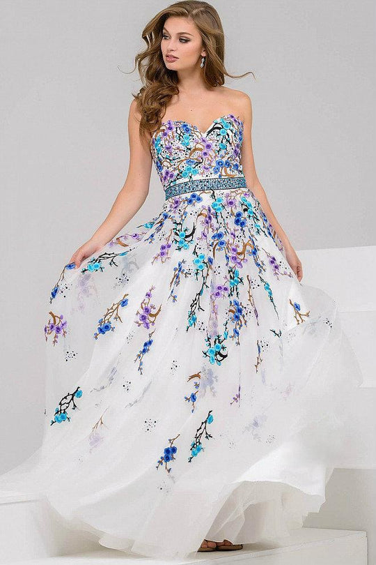 Floral Embroidery Sweetheart Embellished Belt Gown 50551