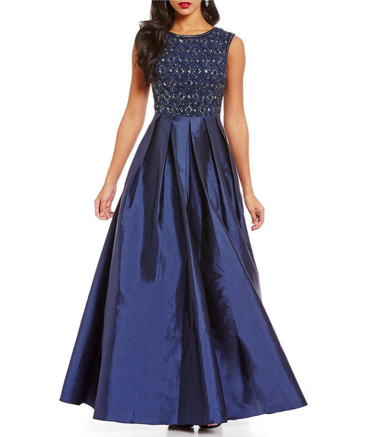 Aidan Mattox - 54471390 Embellished Bateau Neckline Long Dress  in Blue
