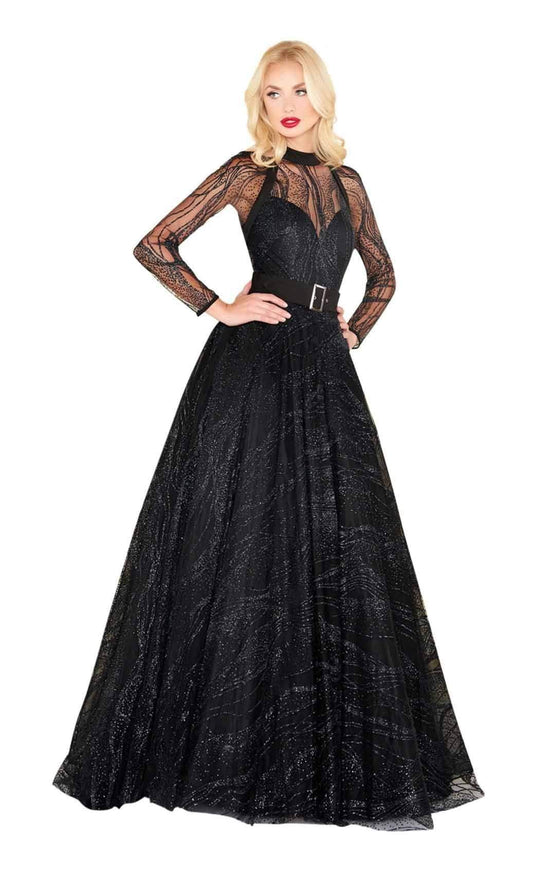 Mac Duggal Black White Red - 50579R Beaded Lace Appliqued Ballgown