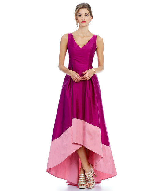 Adrianna Papell - 41929410 Sleeveless High Low Taffeta Gown in Pink