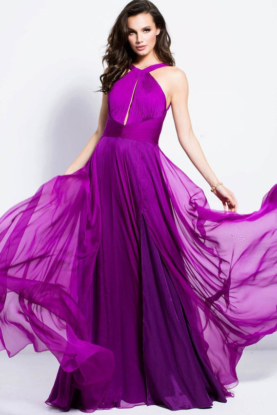 50612 High Halter Ruched Cutout Long Gown