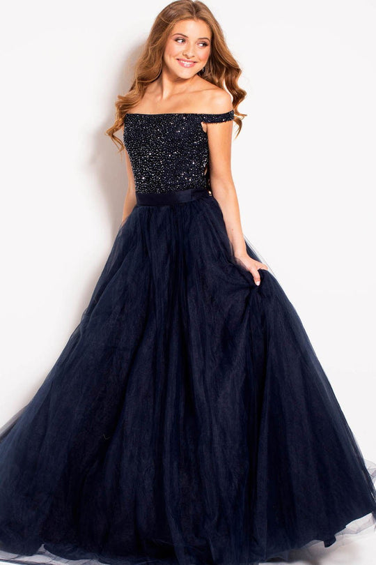 50616 Bejeweled Off-Shoulder Tulle Ballgown
