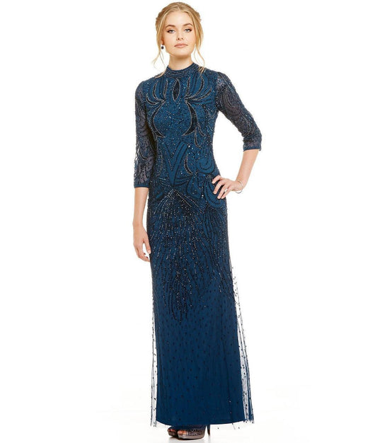 Adrianna Papell - AP1E200282 Quarter Sleeve Embellished Long Dress in Blue