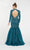 Alyce Paris - 5062 Beaded High Neck Long Sleeves Trumpet Gown In Blue and Green