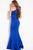 50640 Asymmetrical Tiered Ruffle Sheath Gown
