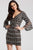 50645 Beaded V Neck Bell Sleeves Cocktail Dress