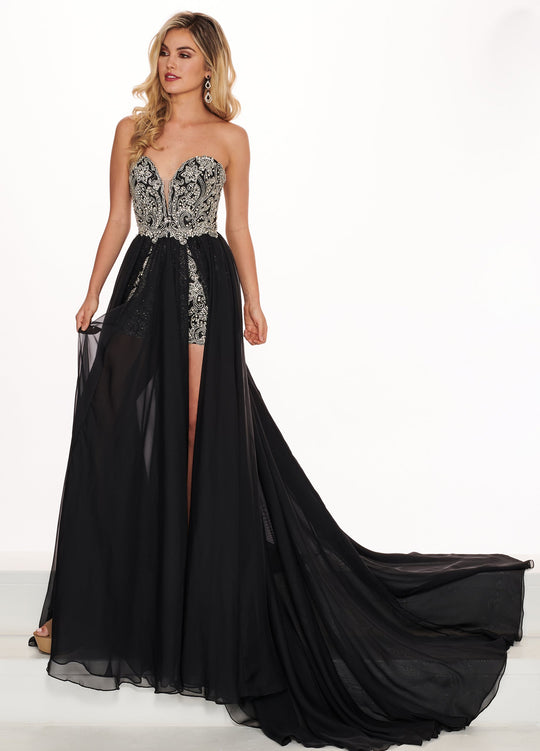 Rachel Allan Prima Donna - 5064 Beaded Sweetheart Romper With Skirt In Black