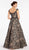 Alyce Paris - 5064 Cap Sleeve Foliage Motif A-Line Gown In Gray and Nude