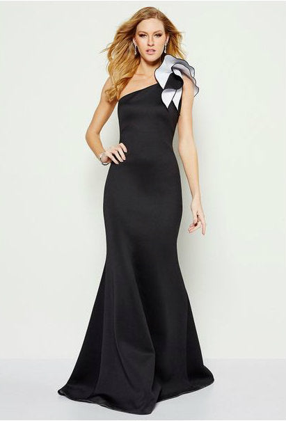 Aidan Mattox - MN1E200708 One-Shoulder Trumpet Evening Gown in Black and White